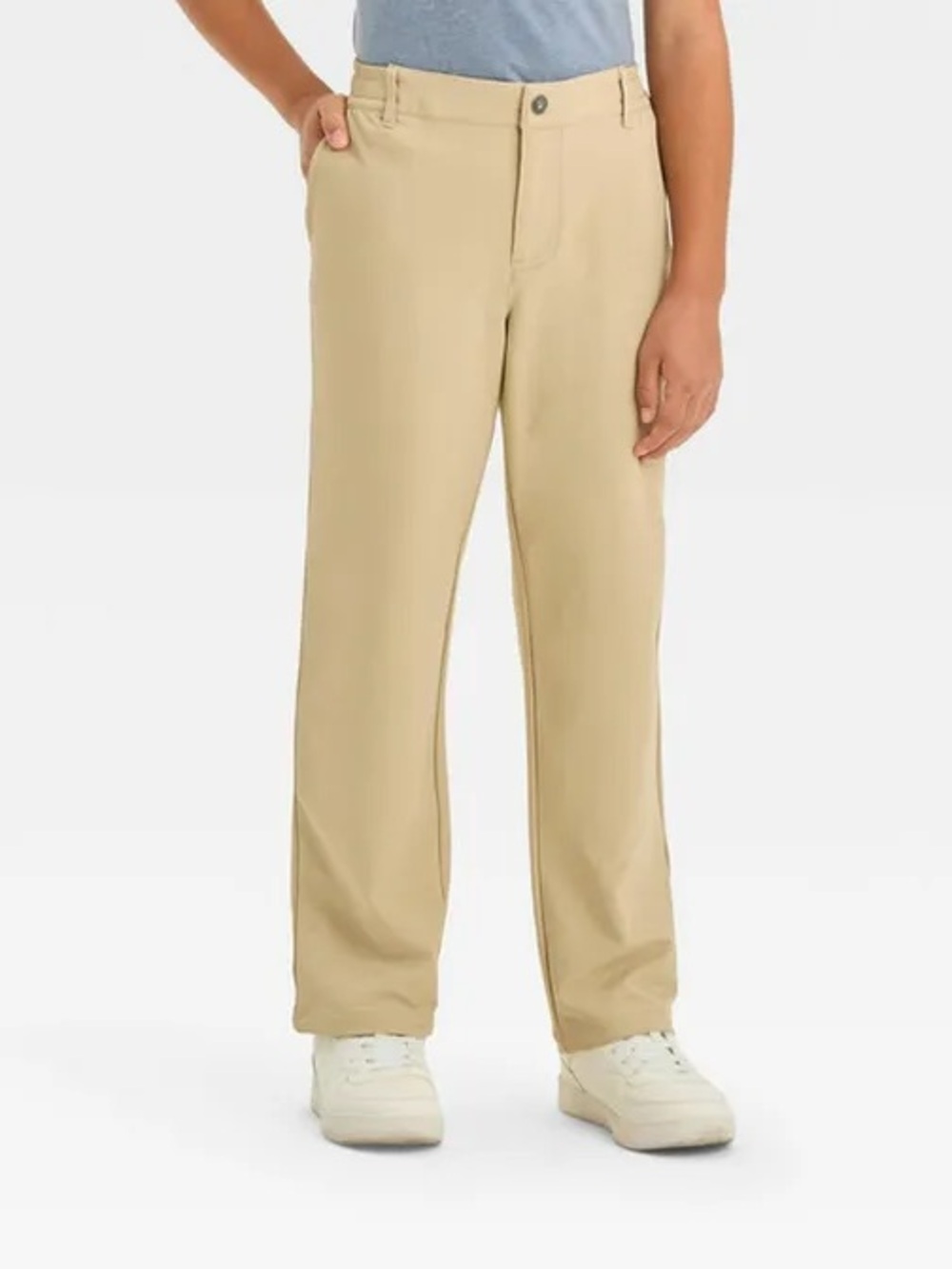 Art Class Boys' Tech Chino Reinforced Knee Stretchy Button Pants Beige Size 14